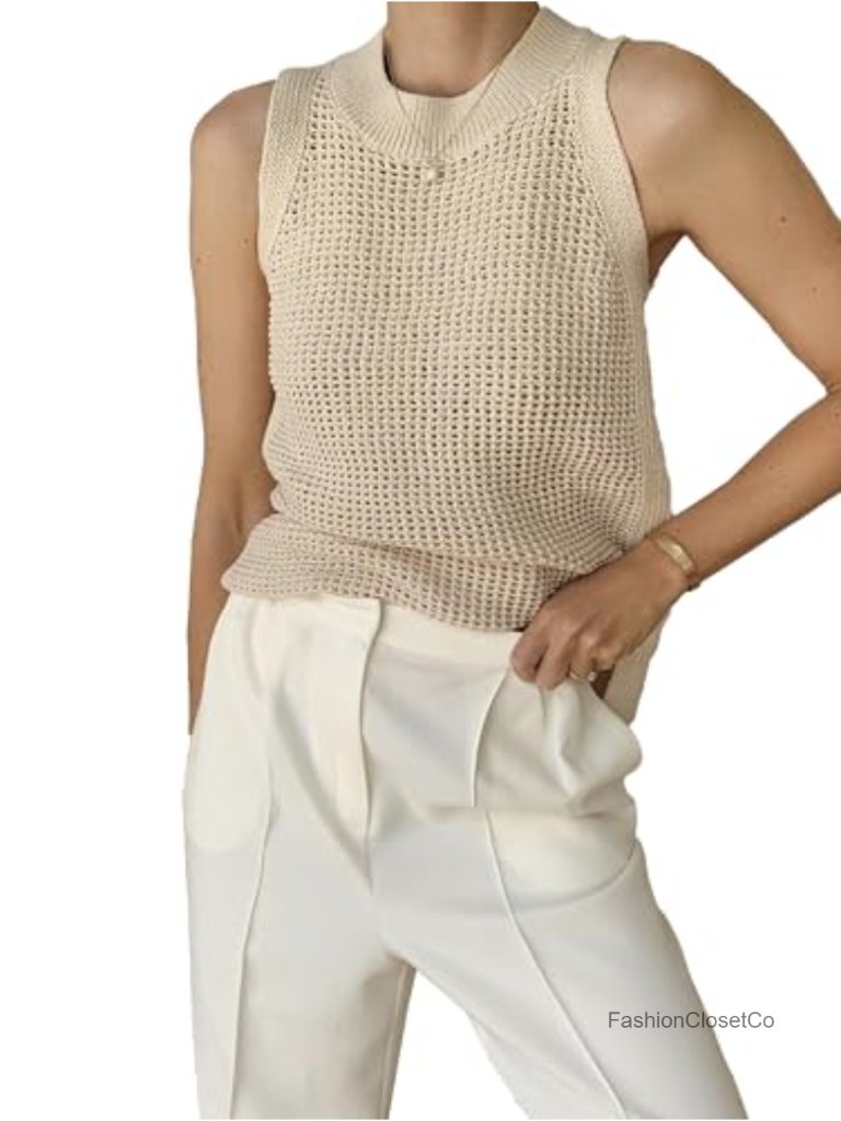 Women's Crochet Knit Sleeveless Tank Top Summer Layering Cami